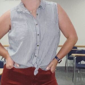 SO Striped Sleeveless Button Down Top